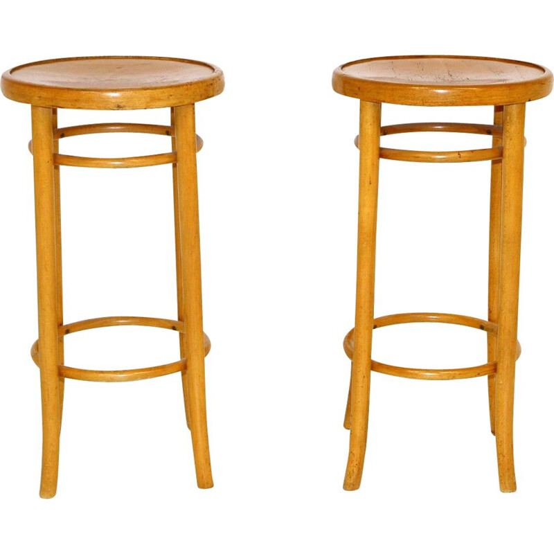 Set of 2 vintage beechwood bar stools, Sweden 1960