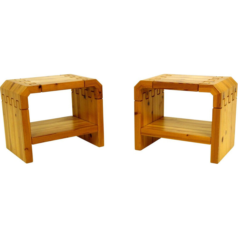 Pair of vintage pine bedside tables, Sweden 1970s