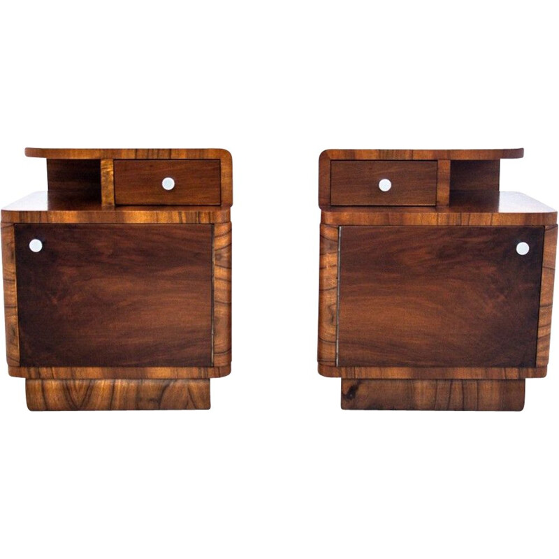 Pair of vintage art deco bedside tables, Poland 1940s