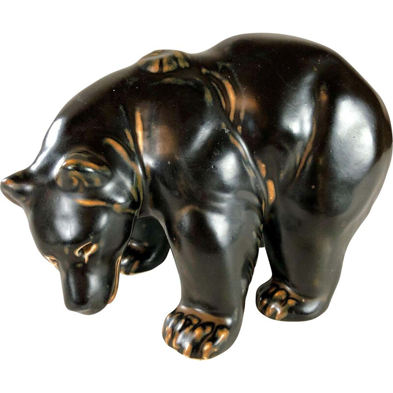 Estatuilla danesa vintage de un oso de Knud Kyhn para Royal Copenhagen, 1950