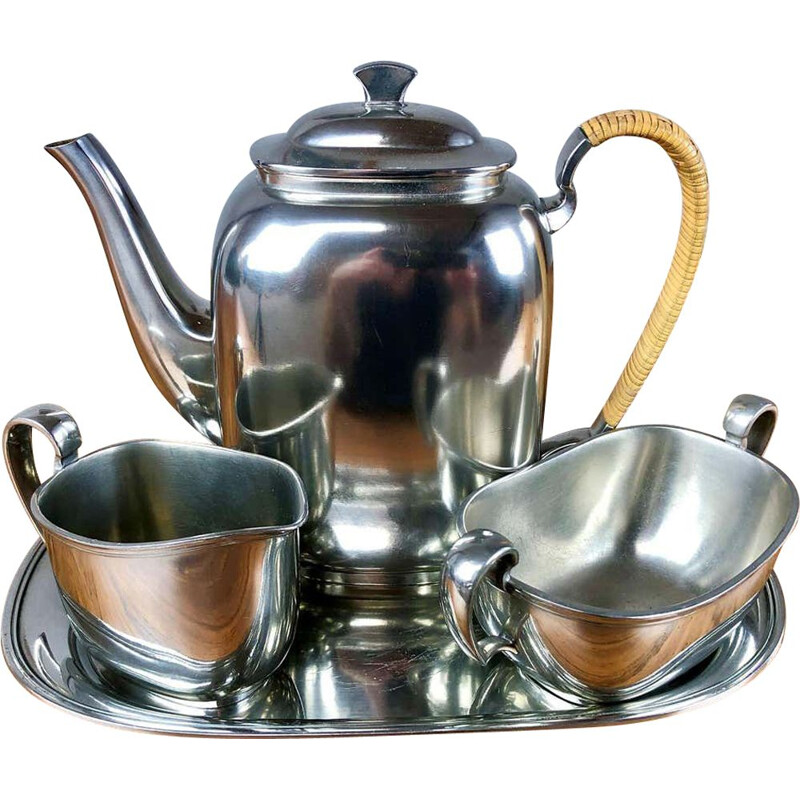 Serviço de café Vintage Pewter, definido por Just Andersen Pewter, Dinamarca 1950