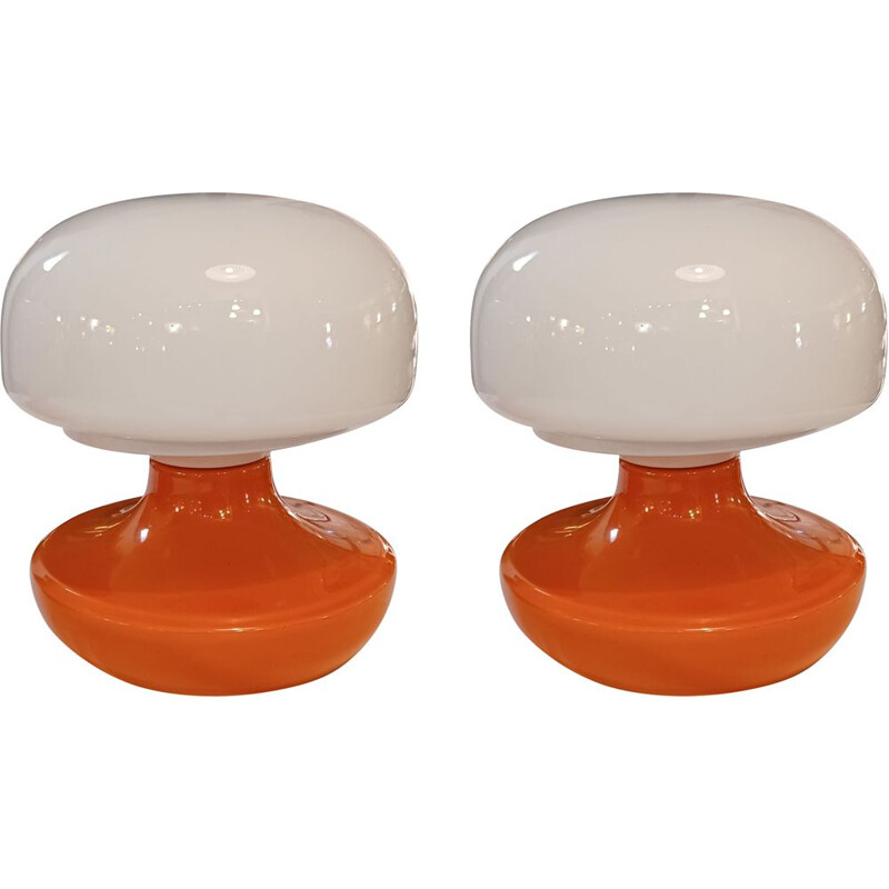 Pair of vintage orange ceramic lamps by Reggiani, Italy 1970