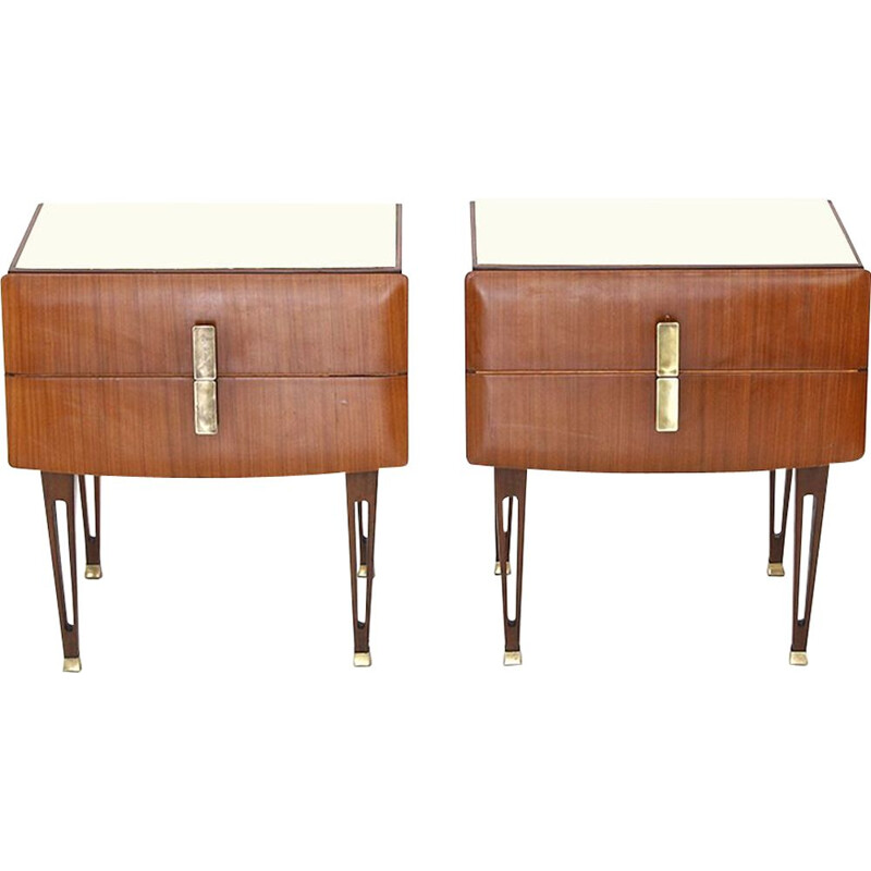 Pair of vintage night stands with brass handles, 1950s