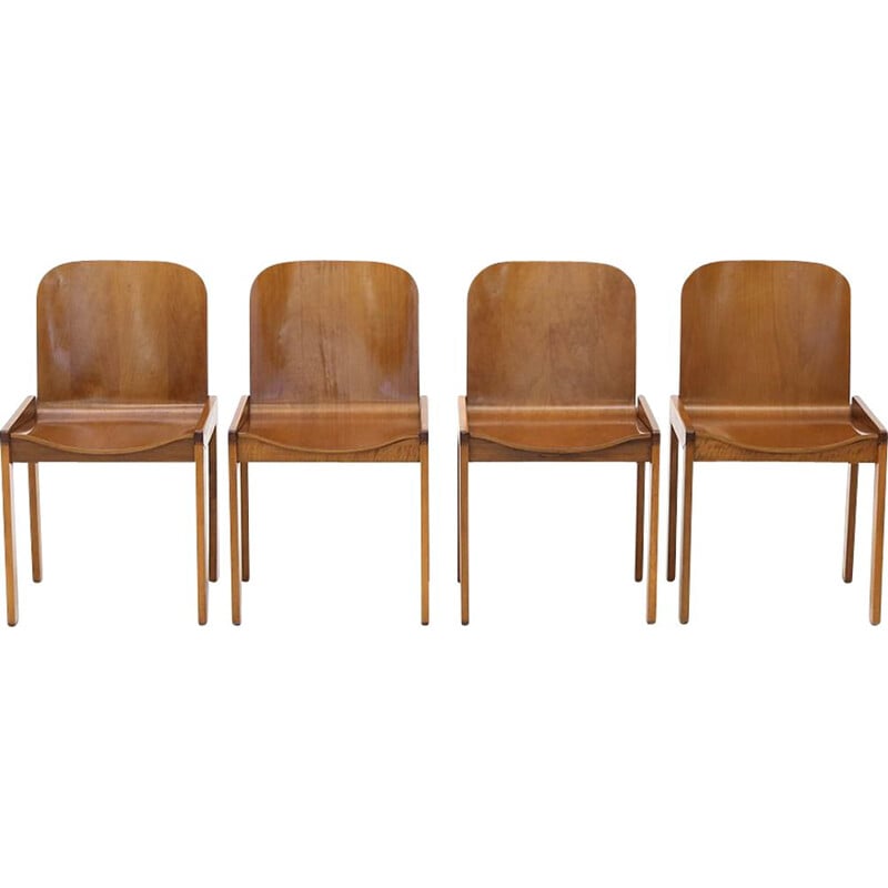 Set of 4 vintage curved plywood chairs by Estel, 1970s