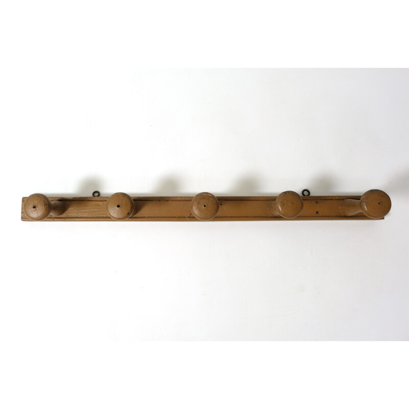 Vintage wooden coat rack with 5 pegs