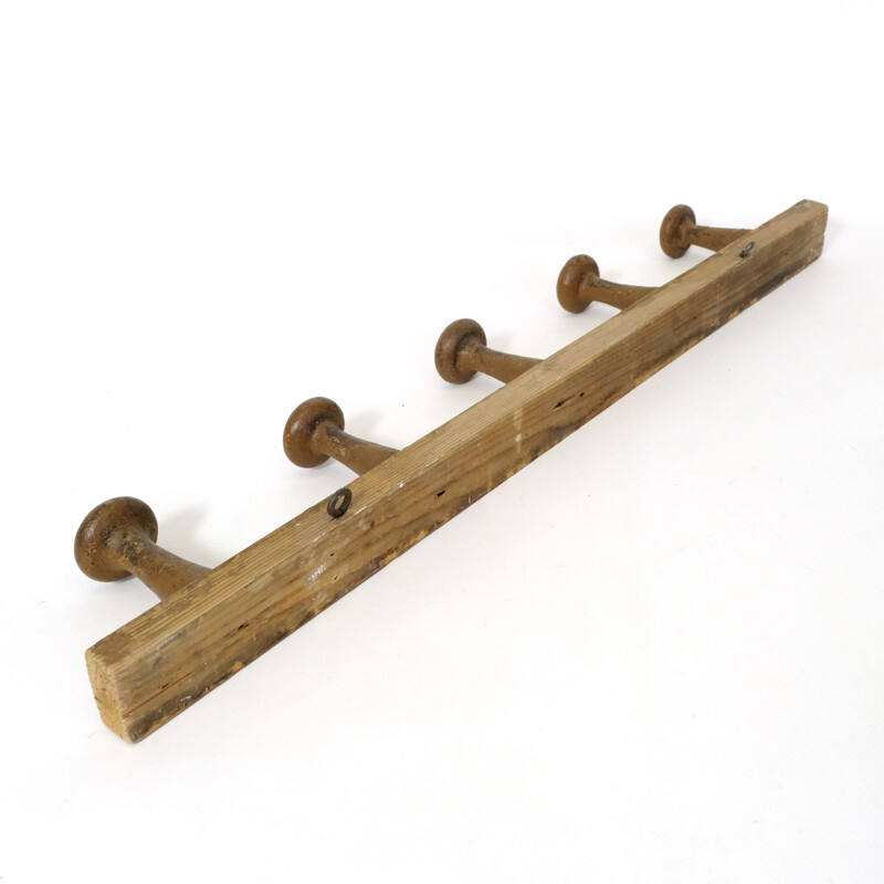 Vintage wooden coat rack with 5 pegs