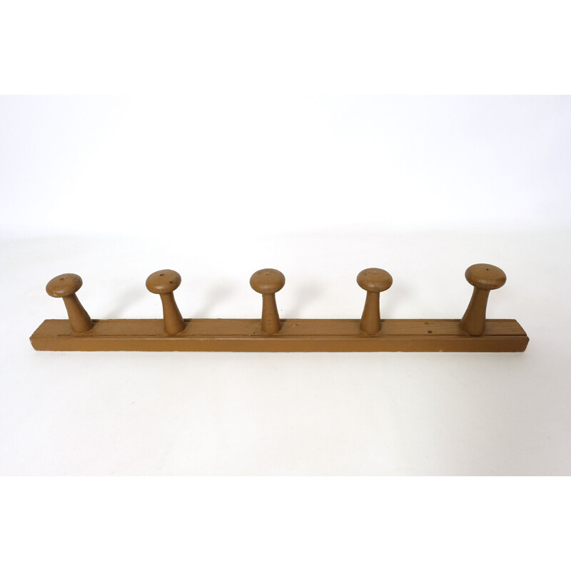 Vintage wooden coat rack with 5 pegs