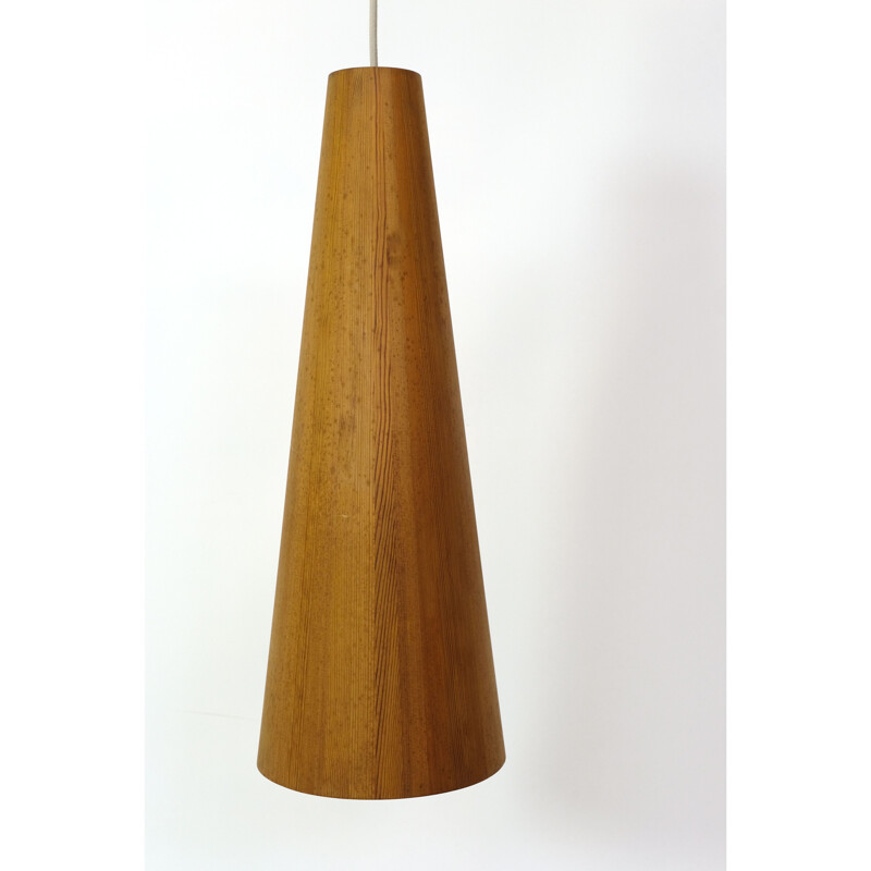 Vintage conical pine pendant lamp by Jorgen Wolf, 1960