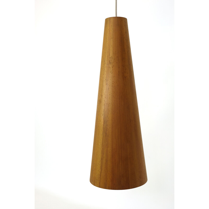 Vintage conical pine pendant lamp by Jorgen Wolf, 1960