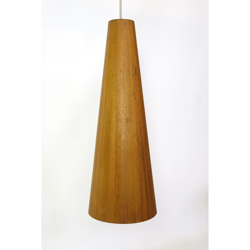 Vintage conical pine pendant lamp by Jorgen Wolf, 1960