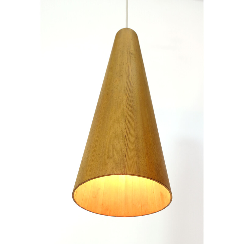 Vintage conical pine pendant lamp by Jorgen Wolf, 1960