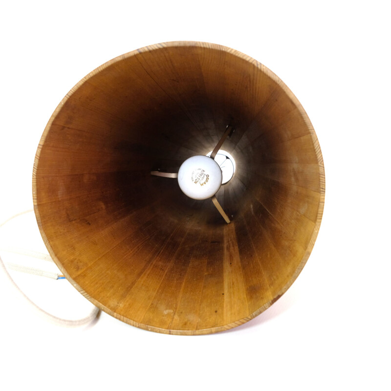 Vintage conical pine pendant lamp by Jorgen Wolf, 1960