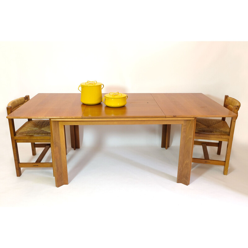 Table vintage avec rallonges en noyer par Afra et Tobia Scarpa pour Cassina, 1960