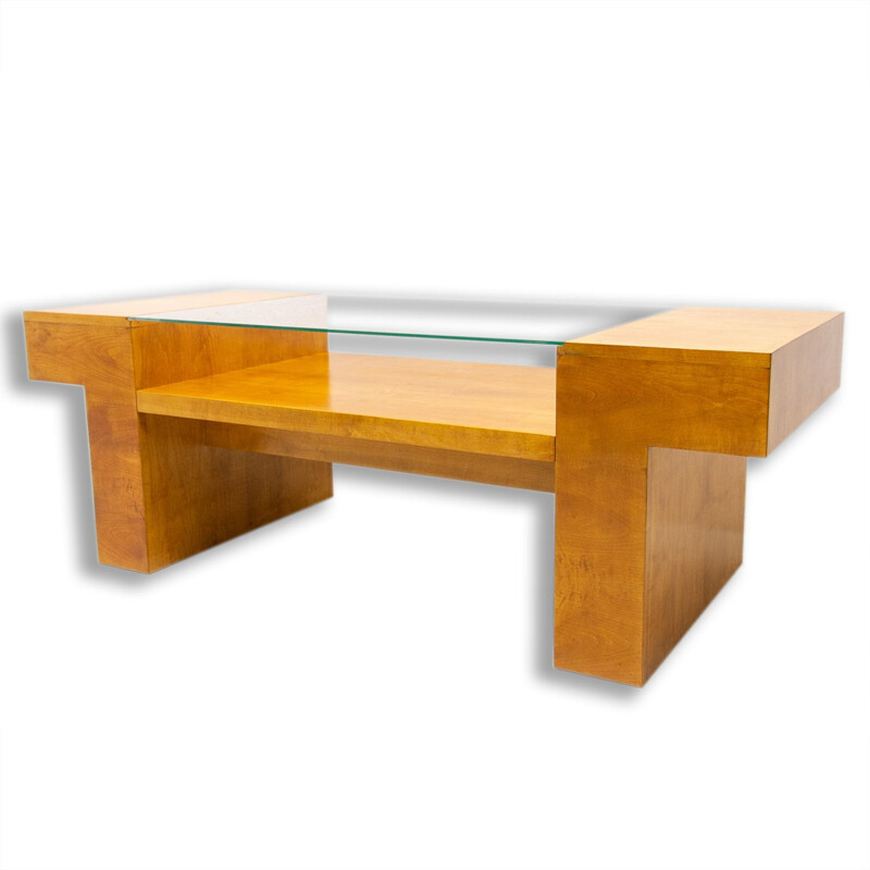 Vintage maple coffee table, Czechoslovakia 1970s