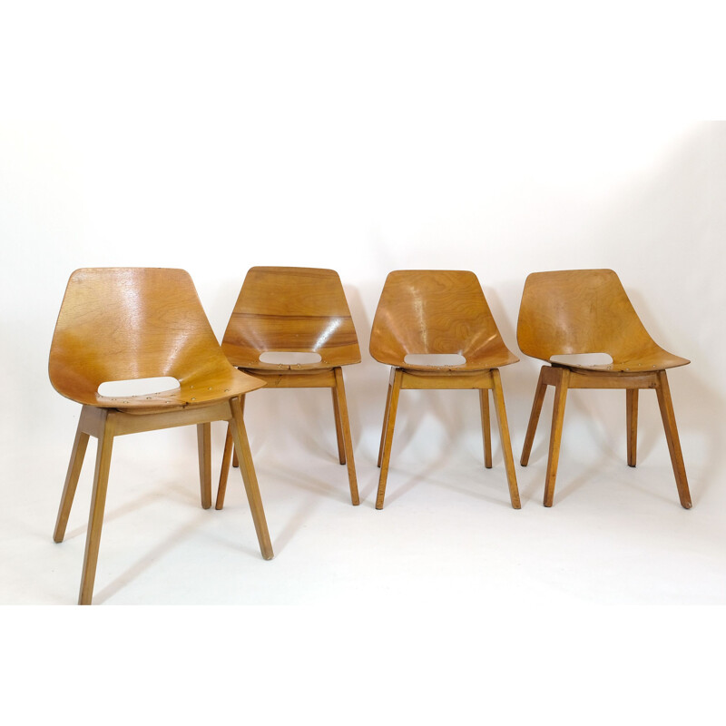 Lot de 4 chaises tonneau vintage par Pierre Guariche pour Steiner, 1950