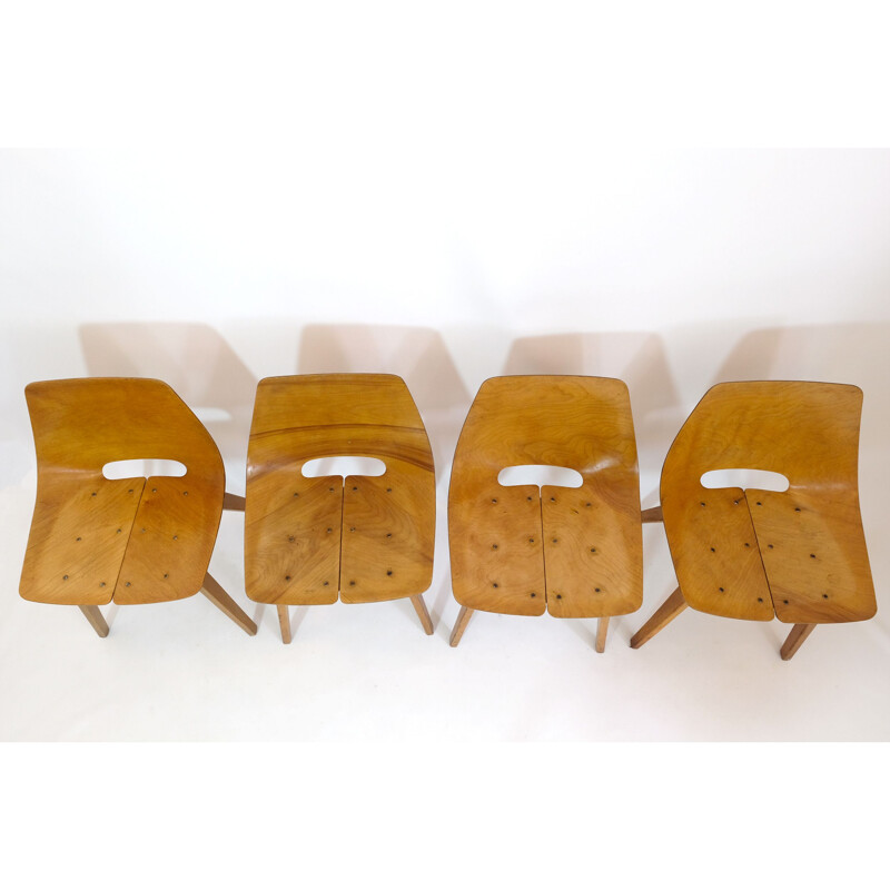Lot de 4 chaises tonneau vintage par Pierre Guariche pour Steiner, 1950