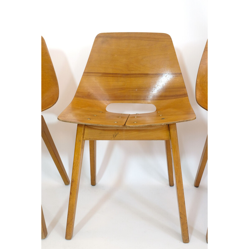 Set of 4 vintage barrel chairs by Pierre Guariche for Steiner, 1950