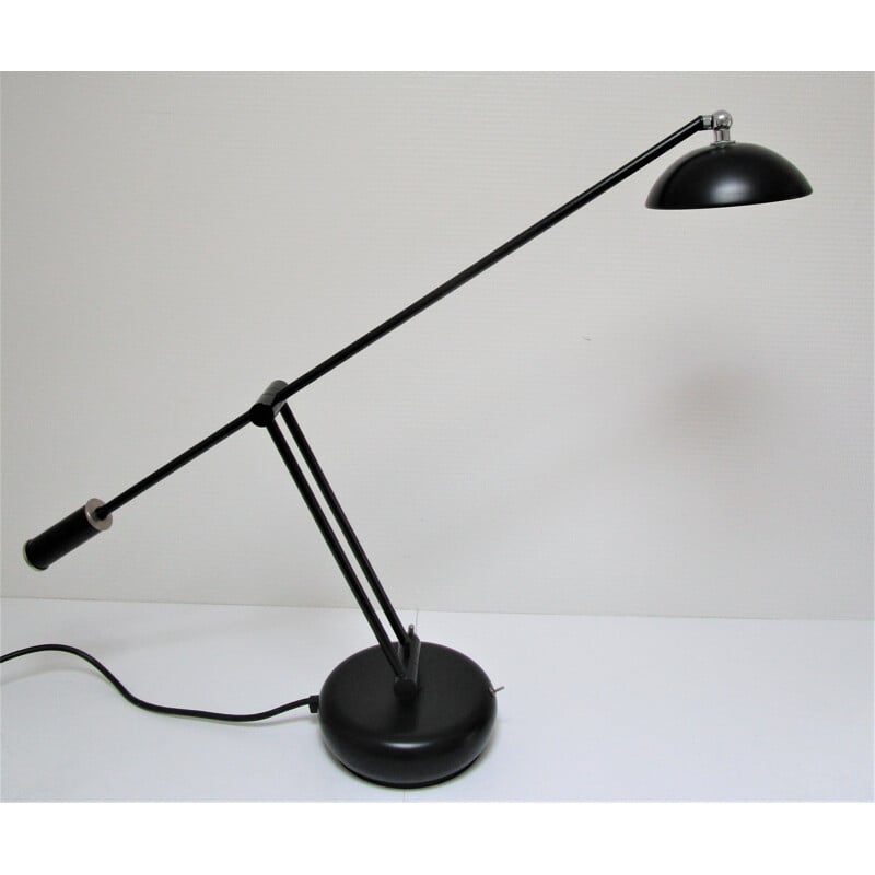 Lampe de bureau halogène à contrepoids vintage en métal noir, 1980-1990