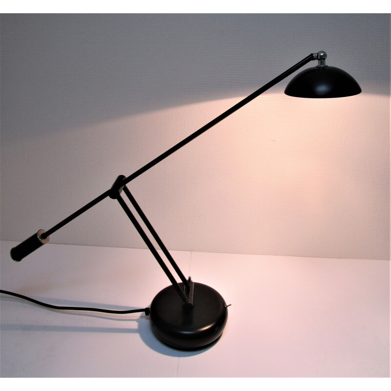 Lampe de bureau halogène à contrepoids vintage en métal noir, 1980-1990