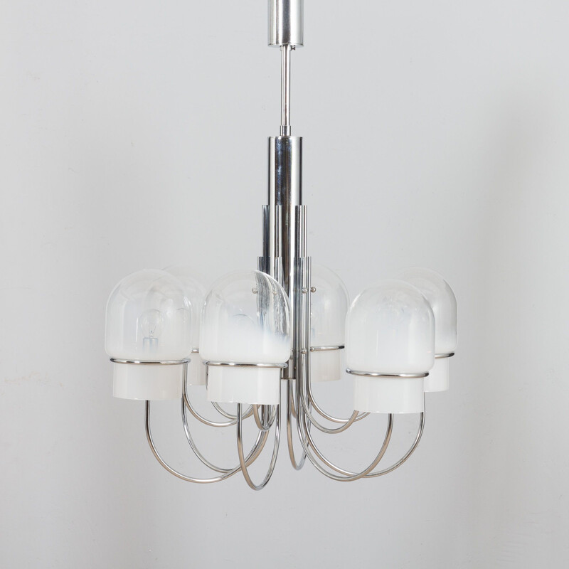 Vintage space age chandelier with glass shade, 1970