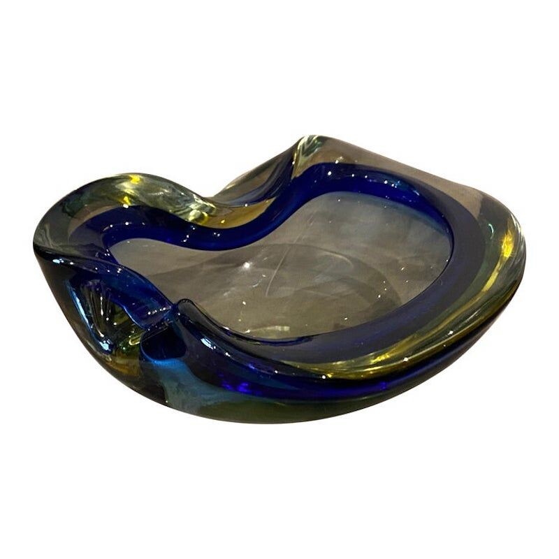 Vintage blue and green Sommerso Murano glass ashtray by Flavio Poli, 1970s