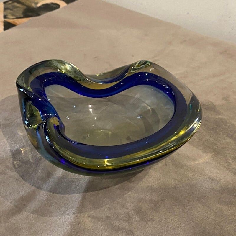 Vintage blue and green Sommerso Murano glass ashtray by Flavio Poli, 1970s