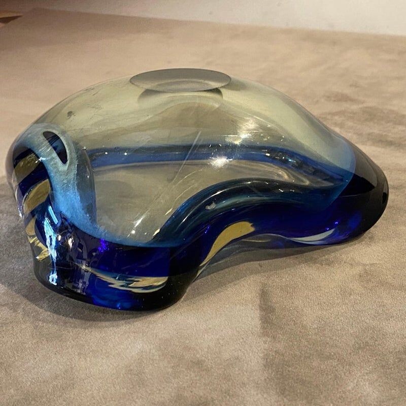 Vintage blue and green Sommerso Murano glass ashtray by Flavio Poli, 1970s