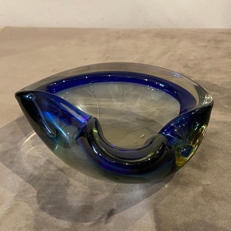 Vintage blue and green Sommerso Murano glass ashtray by Flavio Poli, 1970s