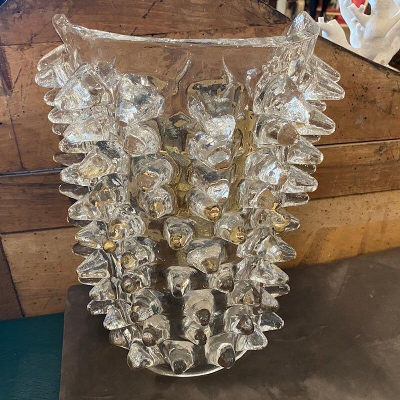 Paire d'appliques italiennes vintage en laiton et verre de Murano, 1980