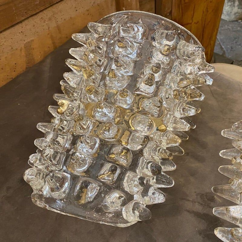 Paire d'appliques italiennes vintage en laiton et verre de Murano, 1980