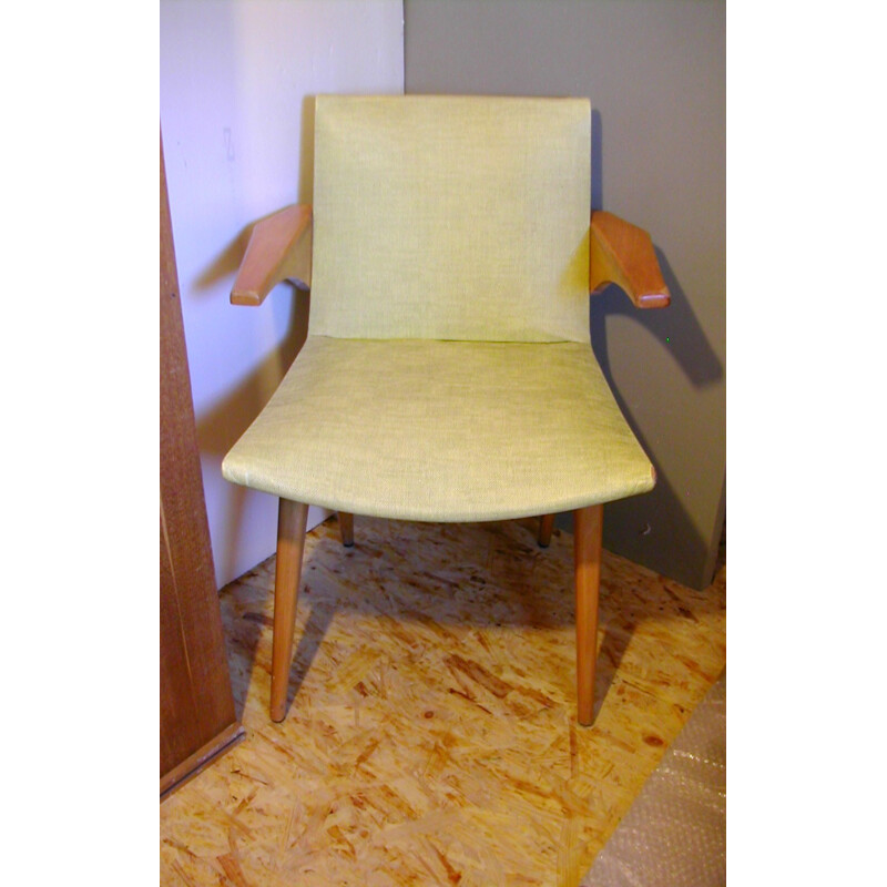 Set of 5 chairs and 2 armchairs in fabric and wood - 1950s
