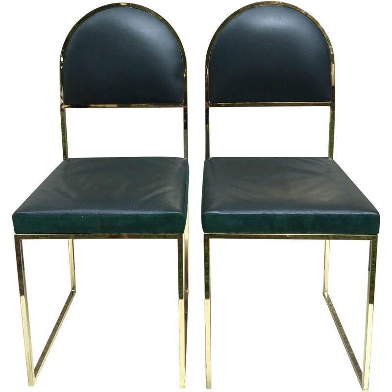 Pair of leather and brass chairs 1970s