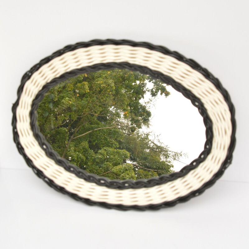 Vintage woven vinyl mirror by Zikadlo Szvd, Czech 1960