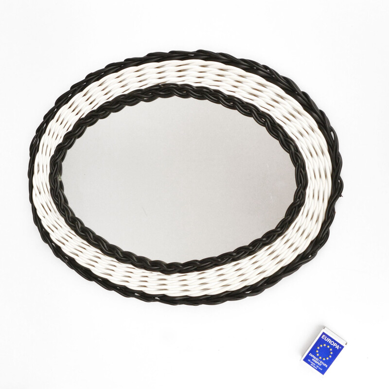 Vintage woven vinyl mirror by Zikadlo Szvd, Czech 1960