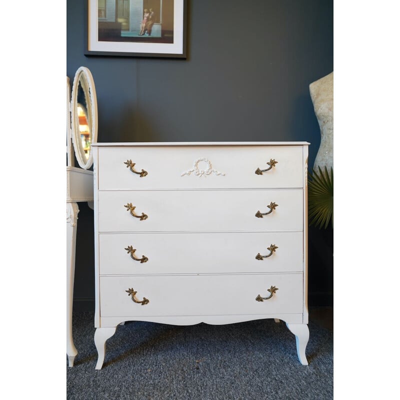 Vintage style Louis XIV French white chest of drawers
