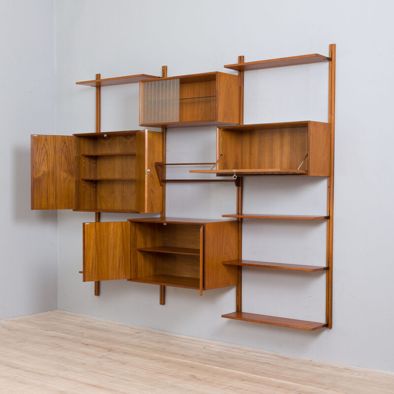 Scandinavian vintage 3 bay teak wall unit by Sven Andersen, Norway 1960s