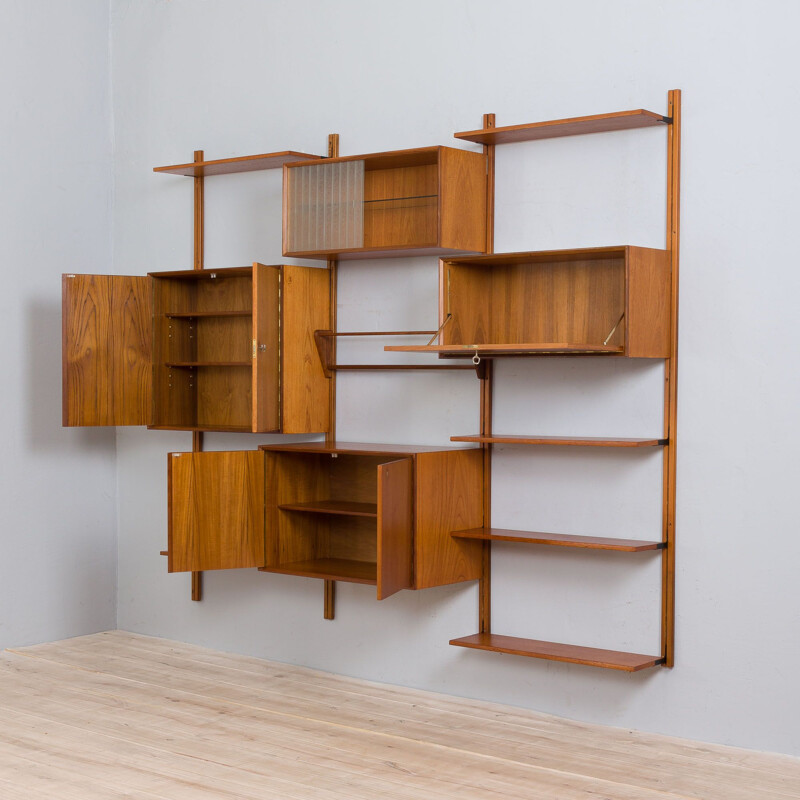 Scandinavian vintage 3 bay teak wall unit by Sven Andersen, Norway 1960s