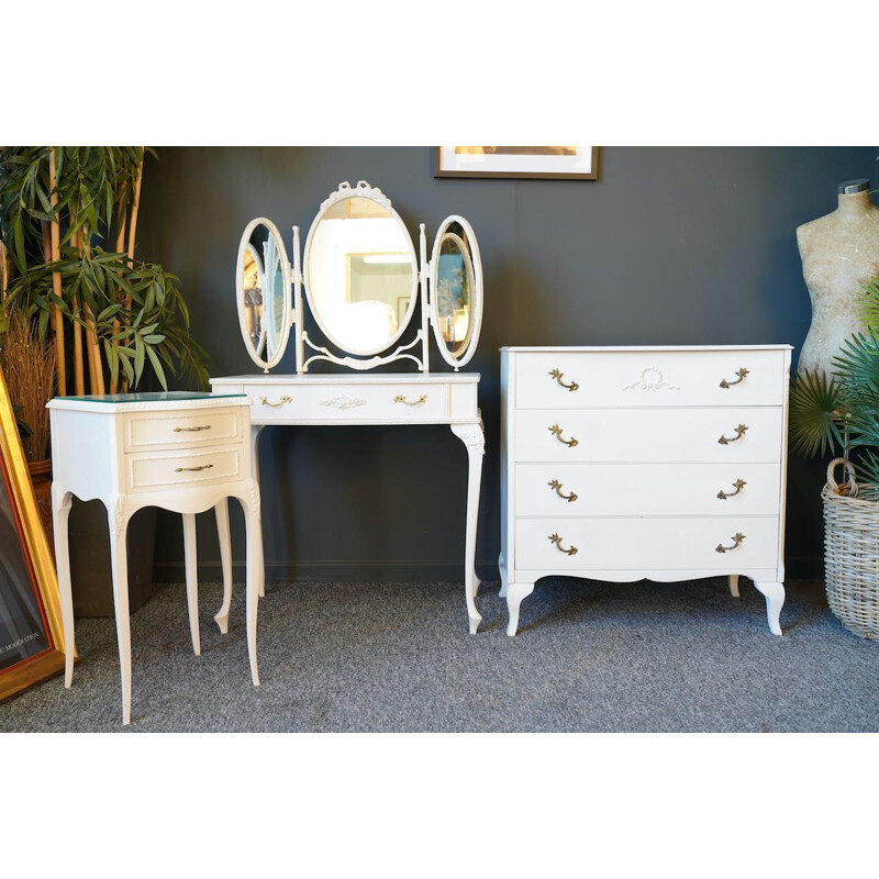 Vintage style Louis XIV French white dressing table