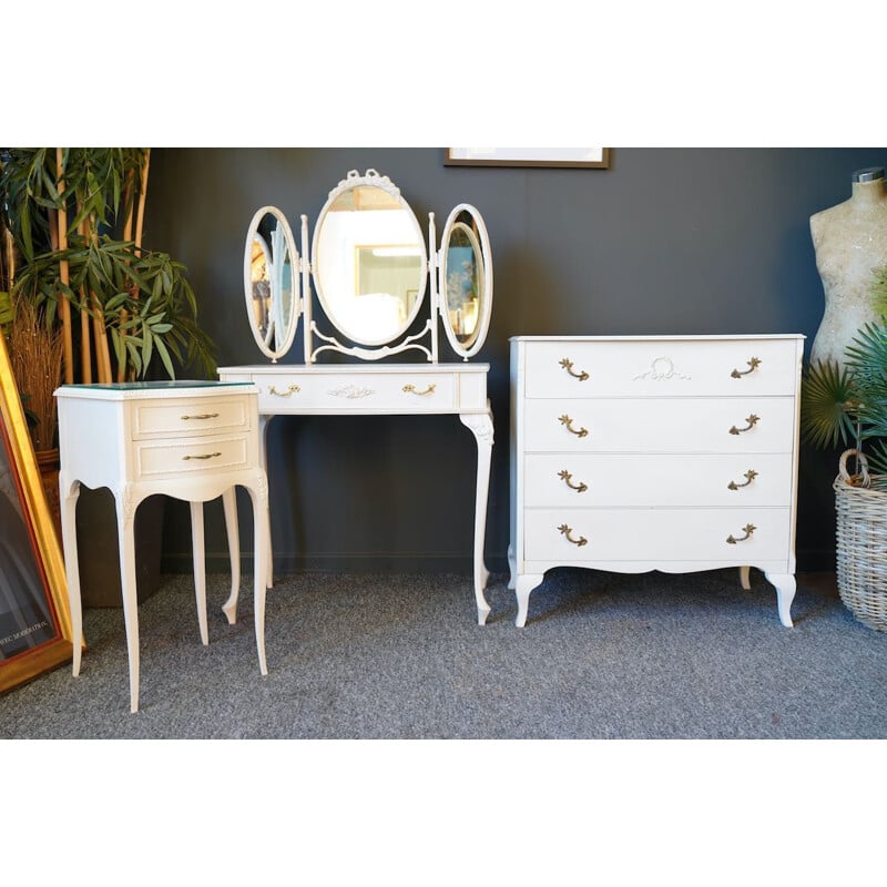 Vintage style Louis XIV French white dressing table