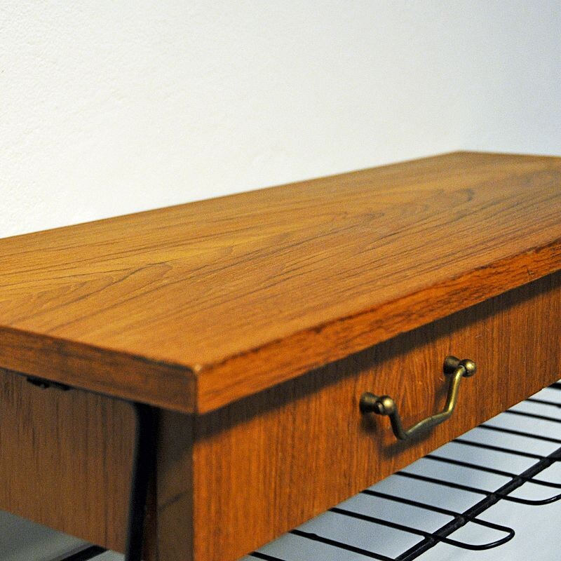 Vintage teak wall shelf with two drawers, Sweden 1950s