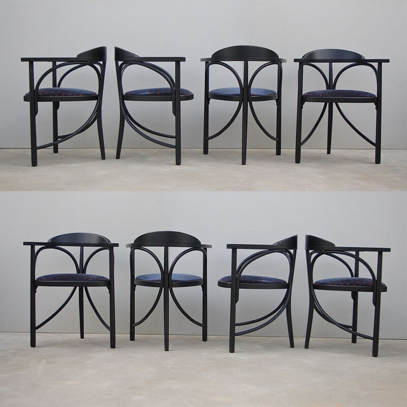 Set of 8 Art Nouveau vintage dining chairs with armrests by Thonet