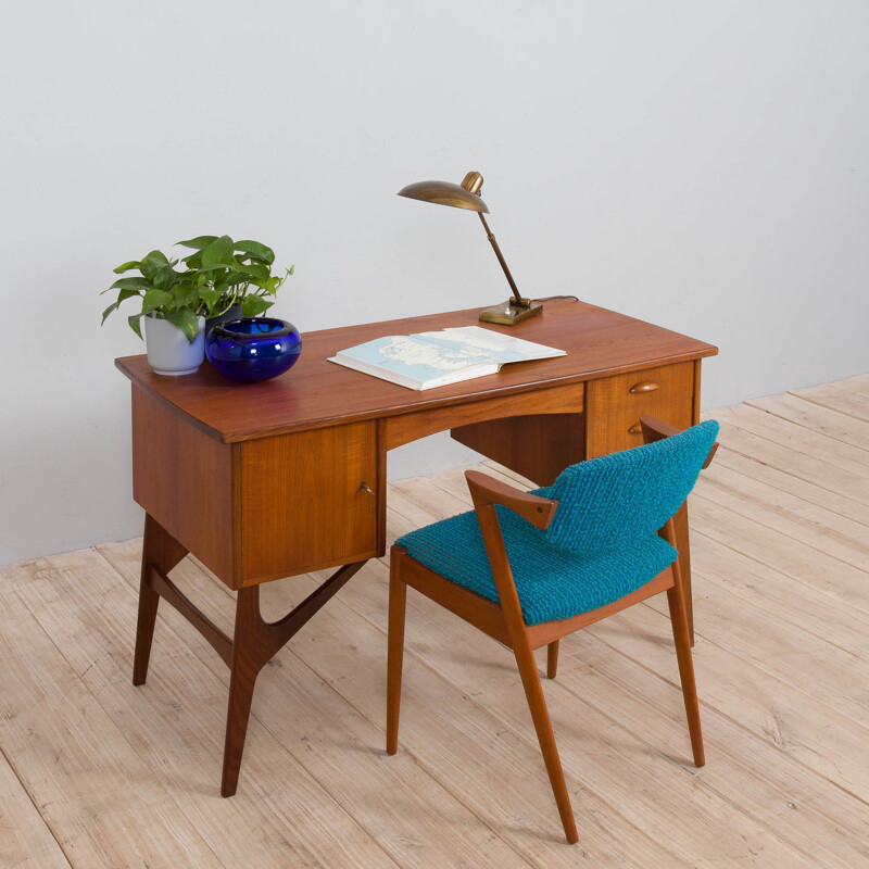 Danish mid century teak desk on sculptural base, 1960s