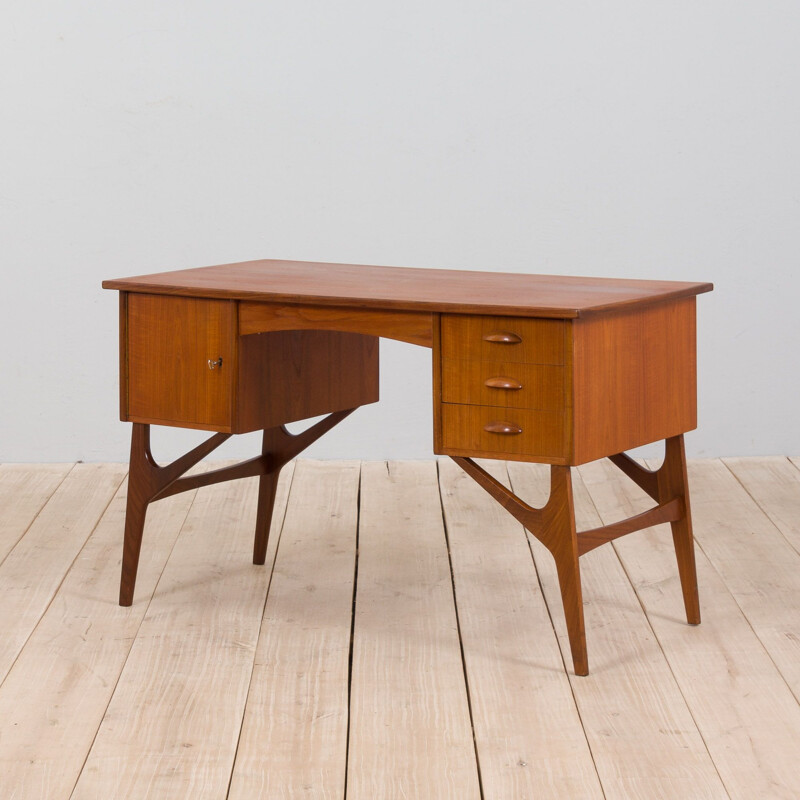 Danish mid century teak desk on sculptural base, 1960s