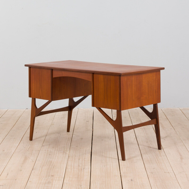 Danish mid century teak desk on sculptural base, 1960s