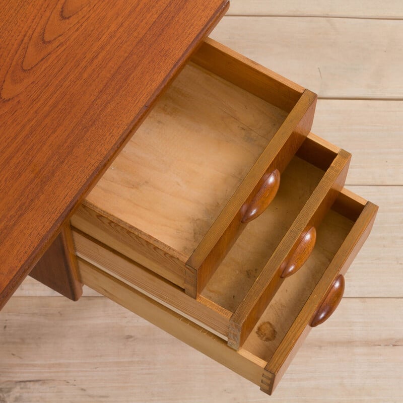 Danish mid century teak desk on sculptural base, 1960s