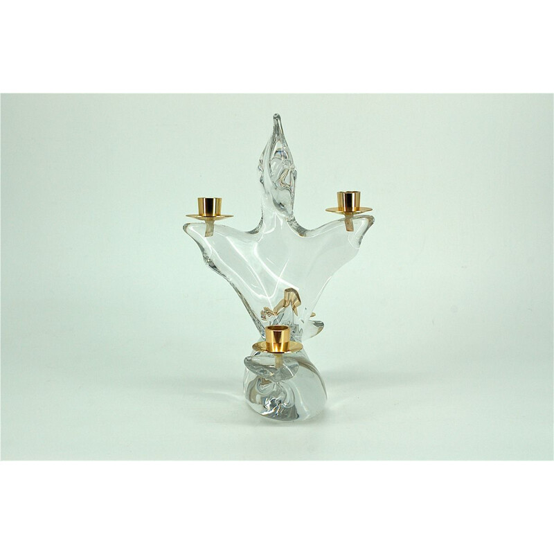 Vintage candlestick in solid crystal by Schneider, France 1970