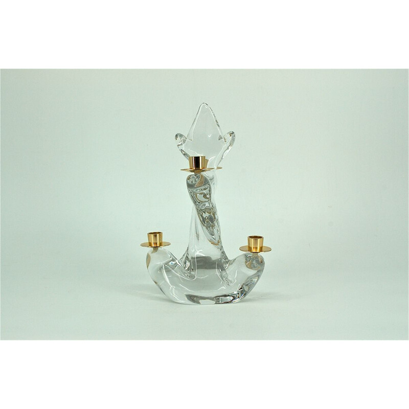 Vintage candlestick in solid crystal by Schneider, France 1970