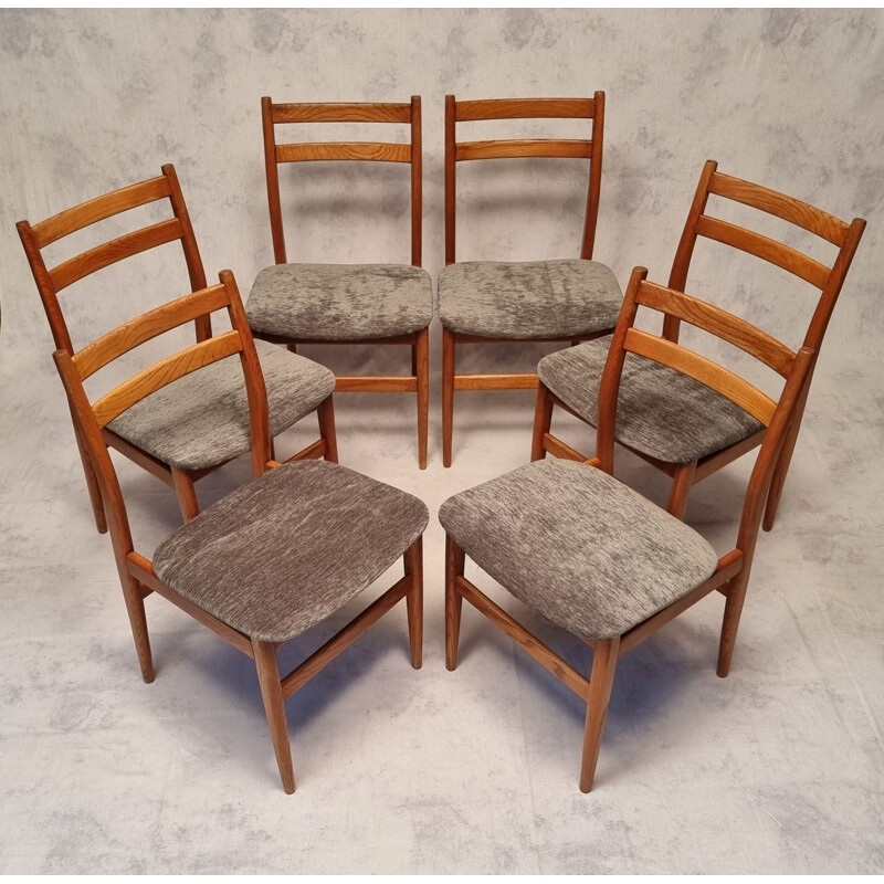 Ensemble de 6 chaises françaises vintage en orme, 1960