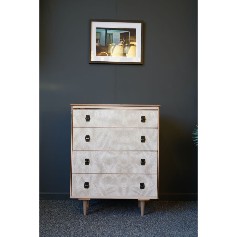 Vintage pearly white formica chest of drawers, 1960