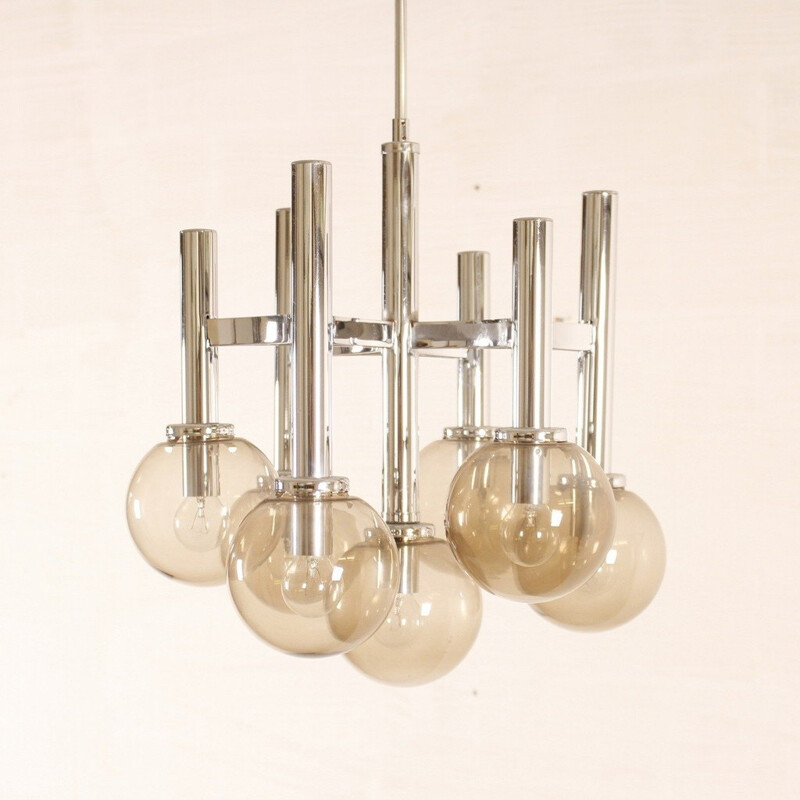 Italian chandelier in glass and metal, Gaetano SCIOLARI - 1960s